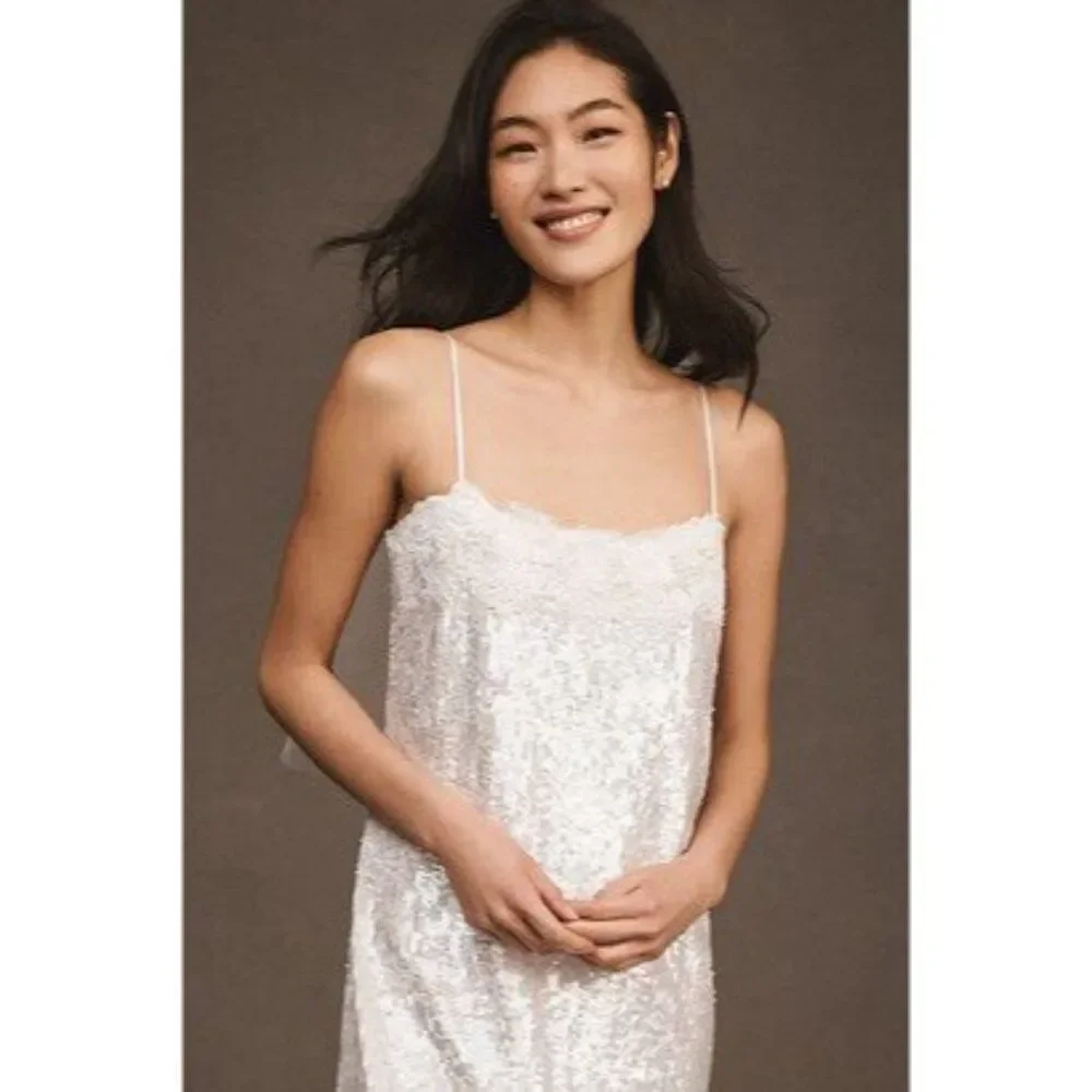 NEW BHLDN Audrey Adele Sequin Mini Shift Dress Beaded Sequin Bridal‎ Large - Picture 3 of 13